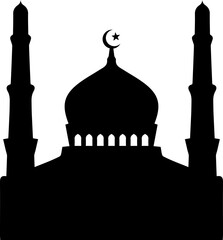 Islamic Mosque Silhouette Flat Design with Crescent Moon