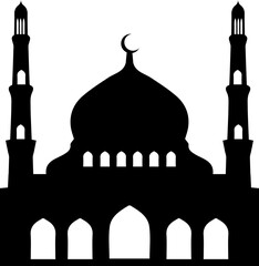 Islamic Mosque Silhouette Flat Design with Crescent Moon
