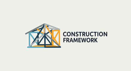 Fototapeta premium Abstract geometric house frame logo with CONSTRUCTION FRAMEWORK text.