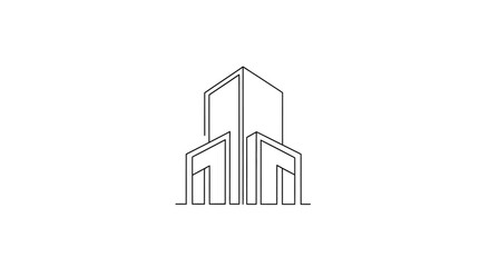 Minimalist continuous line art drawing of a modern building.