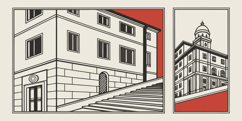 A comparison of two architectural styles in a single image