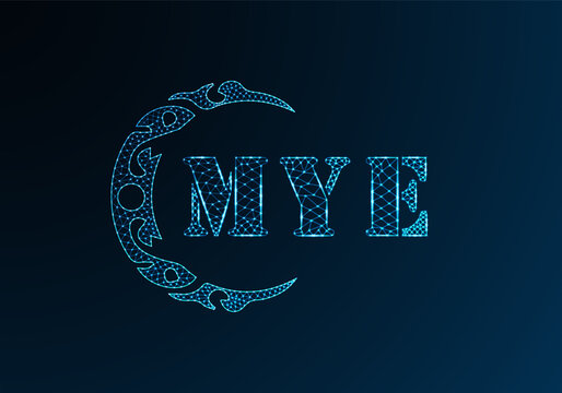 Low poly letter logo MYE design. MYE letter logo low poly vector design on blue color gradient background. MYE logo low poly design