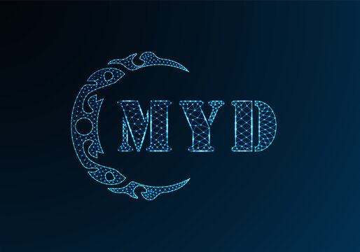 Low poly letter logo MYD design. MYD letter logo low poly vector design on blue color gradient background. MYD logo low poly design