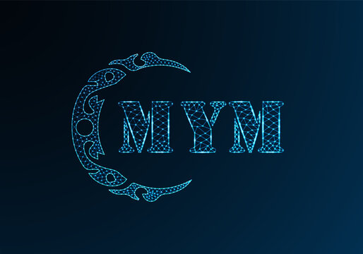 Low poly letter logo MYM design. MYM letter logo low poly vector design on blue color gradient background. MYM logo low poly design