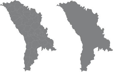 Moldova Map Vector Illustration  Solid Silhouette and Administrative Division Outlines