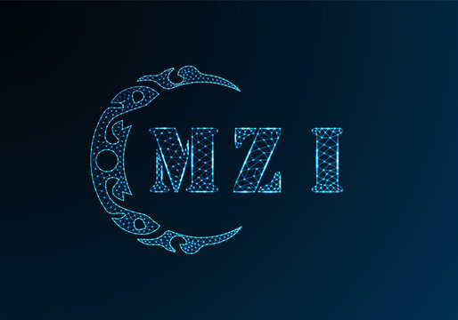 Low poly letter logo MZI design. MZI letter logo low poly vector design on blue color gradient background. MZI logo low poly design