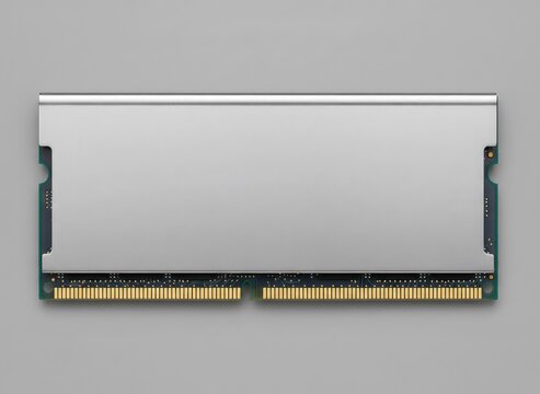 Close up of computer RAM memory module isolated on neutral background, minimal technology hardware concept.
