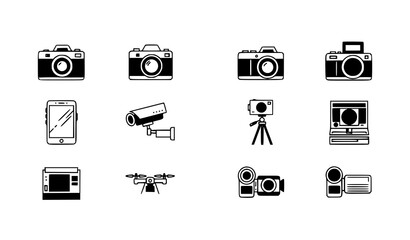 Minimal camera icon collection 9 photography line symbols vector eps10 pack
