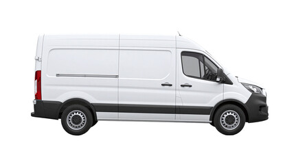 Isolated white delivery van on transparent background, ideal for transport and logistics mockups and designs
