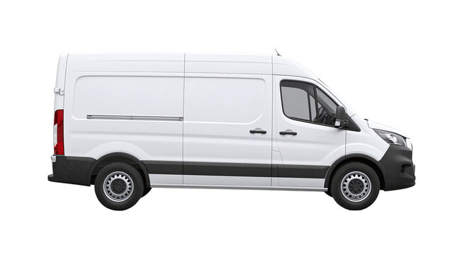 Isolated white delivery van on transparent background, ideal for transport and logistics mockups and designs