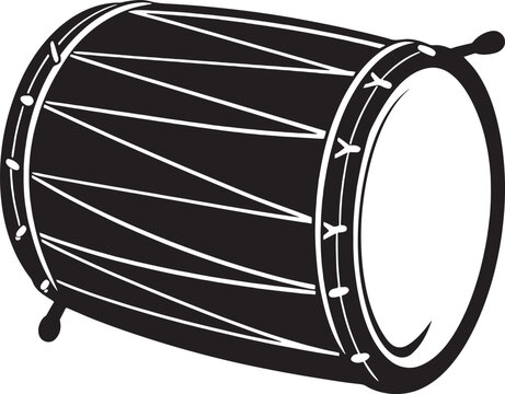 Black and white graphic of a double headed drum with white lines and oval shapes musical instrument percussion