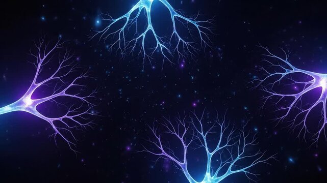 Abstract digital render of glowing neuron structures against black background