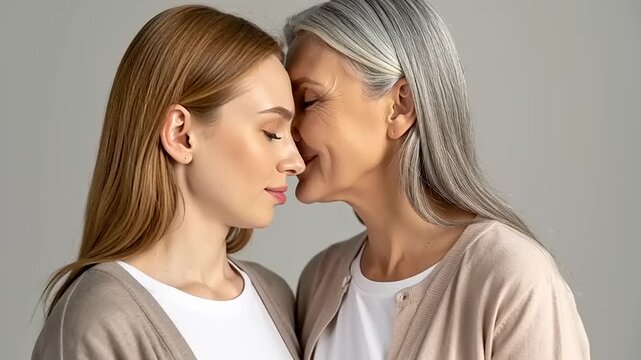 Mother and Daughter Embracing Tenderly Together.