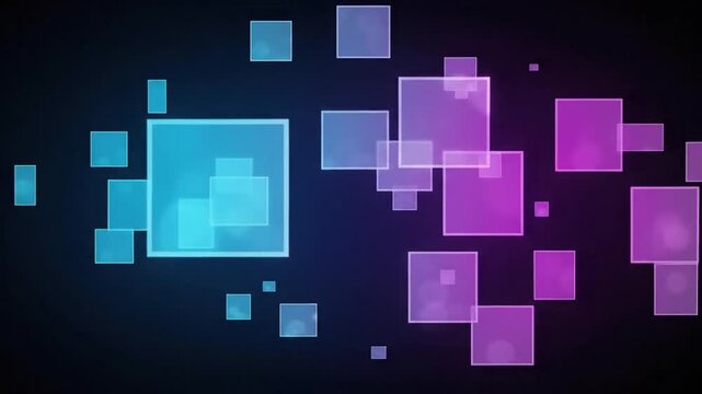 Abstract digital squares in vibrant gradient colors against a dark background