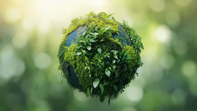 Lush green globe of moss and leaf ecology planet conveying calm environmental renewal