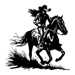 Fototapeta premium Rider and horse illustration , vector illustration of a horse and cowboy , silhouette of a horse and cowboy 