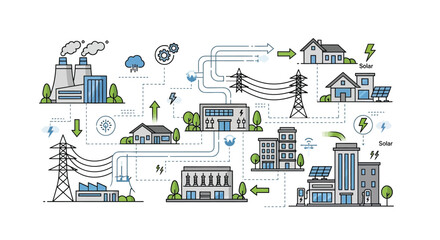 Obraz premium Smart Grid and Urban Energy Infrastructure Illustration