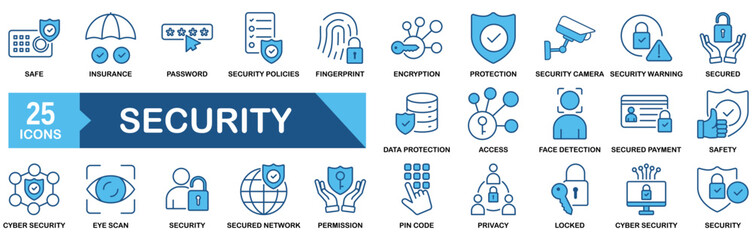 Security icon set.�vector illustration concept for secured, safety, encryption, password, payment, privacy, cctv, protection, fingerprint