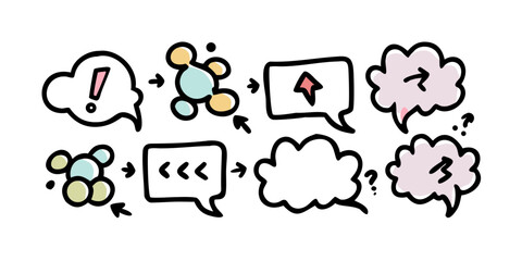 Illustration of diverse speech bubbles with various symbols and expressions.