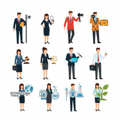 Diverse Professionals Posing with Industry-Specific Tools and Symbols.