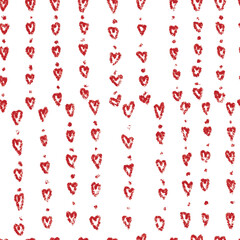 Hearts small polka dot seamless pattern hand drawn. Red painted doodle symbols on white.
