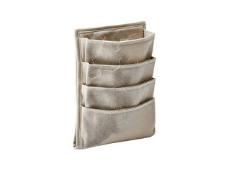 Obraz premium Png beige fabric storage organizer with multiple pockets isolated on transparent background