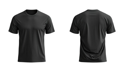 Front and back views of a plain black crew neck t-shirt