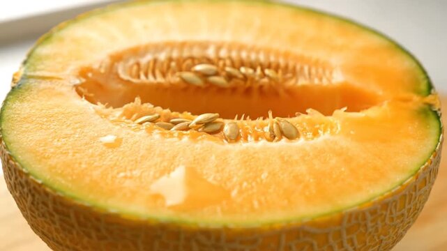 Fresh organic cantaloupe melon slices served on a plate, featuring ripe and juicy orange fruit cuts that offer a healthy, sweet, and delicious vitamin-rich dessert isolated on white