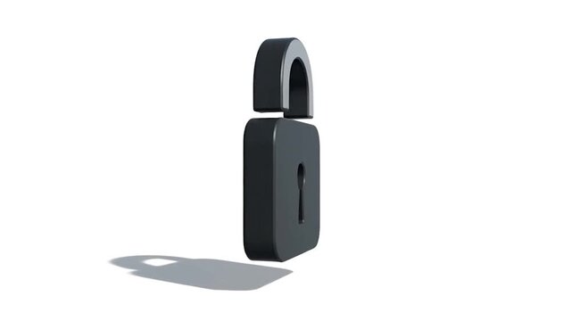 A 3D rendered black padlock with a grey shackle on a white background