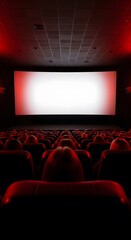 Fototapeta premium A dimly lit movie theater with a large screen and audience
