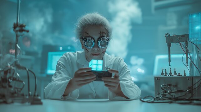 Futuristic Scientist with Technology and Gadgets