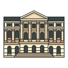 Historic classical facade with columns and pediment. Illustration. Object isolated on white background.