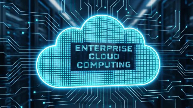 Enterprise cloud computing data storage network server technology digital security solution modern data center concept with blue circuit background futuristic neon architecture for scalable