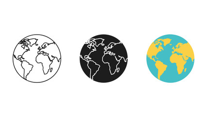 Fototapeta premium Three illustrations of the earth in different styles and colors Vector