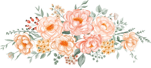 Soft Peach Watercolor Floral Arrangement. Botanical Design Element for Wedding Invitations, Greeting Cards, Branding & Digital Art.