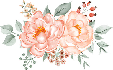Soft Peach Watercolor Flowers Bouquet for Wedding Invitations, Branding & Event Design Graphics
