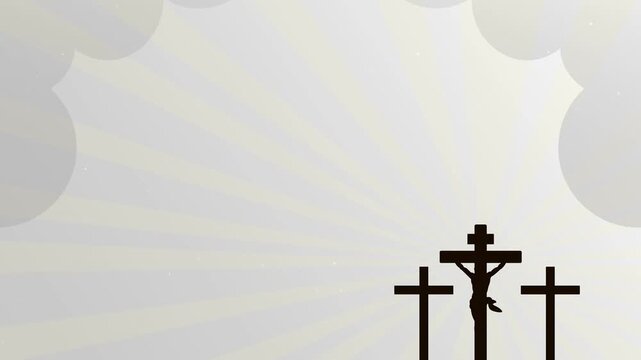 Horizontal Christian Easter Background. Silhouette of Crucifixion on Calvary Hill with Sunburst for Good Friday Worship Screens
