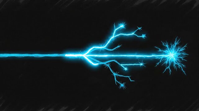 Abstract illustration of energy beam with branching patterns on a black background