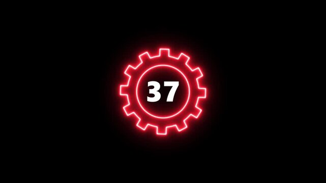 Glowing Red color Gear with Number 37 Neon Light Effect on Dark Background Technology Concept gear dark background