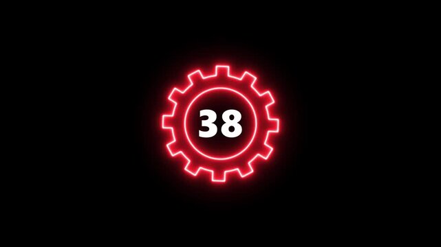 Glowing Red color Gear with Number 38 Neon Light Effect on Dark Background Technology Concept gear dark background