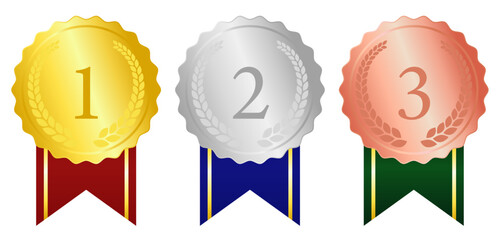 ランキング1位,2位,3位のメダル（月桂樹の葉あり）