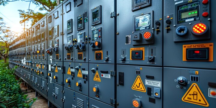 Industrial Control Panels with Warning Labels and Digital Displays