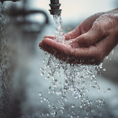 Fototapeta premium Water pouring on hand in the morning