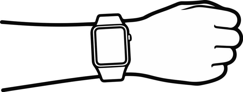 A simple line drawing shows a closed fist with a modern watch on the wrist