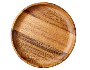 Close-up view of a round, wooden plate with intricate grain patterns
