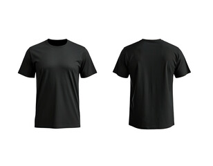 Black t-shirt mockups showing front and back views on black