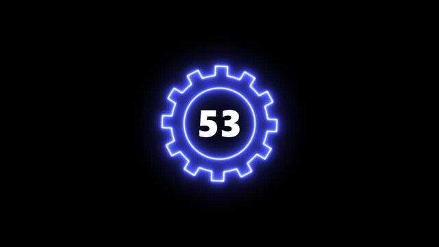 Glowing Blue Gear with Number 53 Neon Light Effect Technology Background gear neon sign