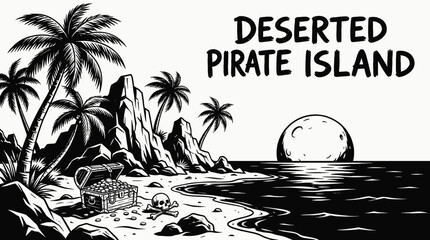 deserted pirate island with palm trees buried treasure and sandy landscape representing survival exploration and classic treasure hunt themes © Evan