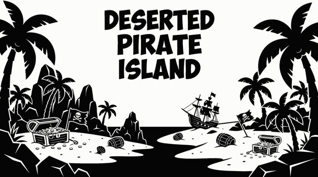 deserted pirate island with palm trees buried treasure and sandy landscape representing survival exploration and classic treasure hunt themes