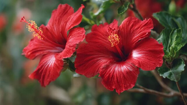 Red hibiscus flowers, Vibrant red hibiscus flowers with large petals